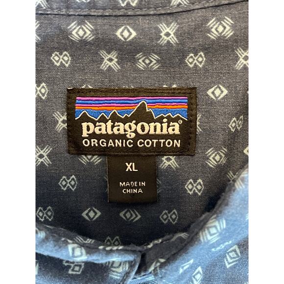 Patagonia Shirt Mens Blue Geometric Organic Cotton Button Up Collared Size XL - Picture 4 of 8